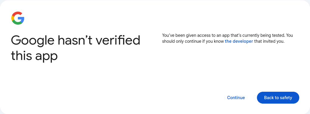 Google hasn't verified this app screenshot